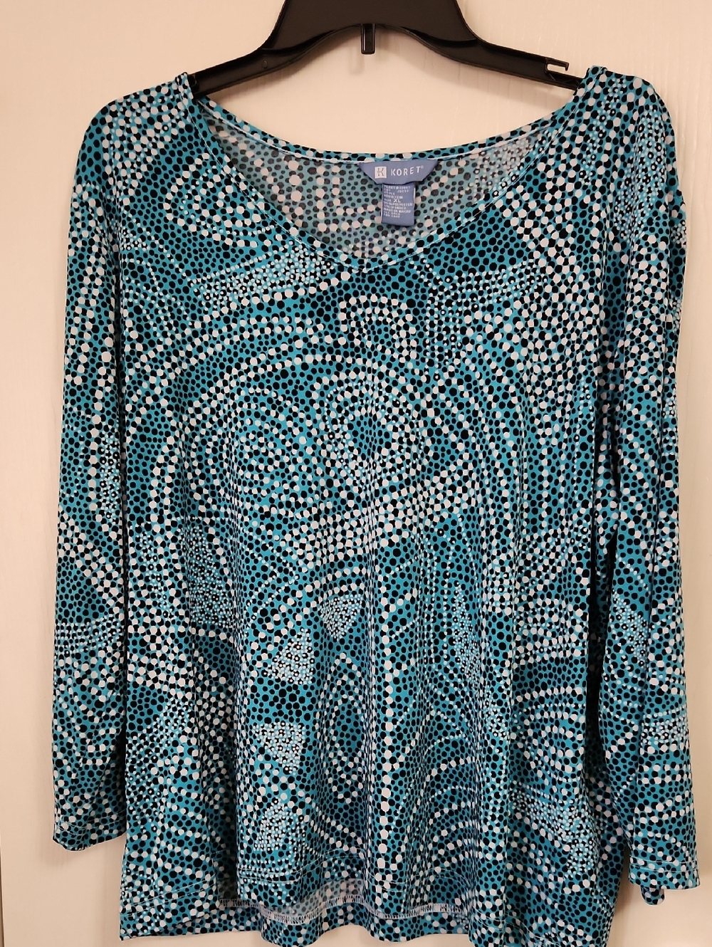 Koret Blue Teal Swirl Dot Long-Sleeve Top